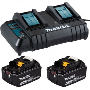 Makita Pack de 2 Batteries Li-Ion 18V 6Ah BL1860B + Chargeur double DC18SH