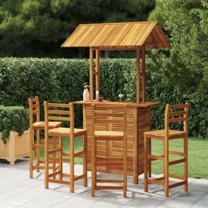 VidaXL Ensemble de meubles de jardin 5 pi&egrave;ces avec table en bois avec plateau et tabourets en bois