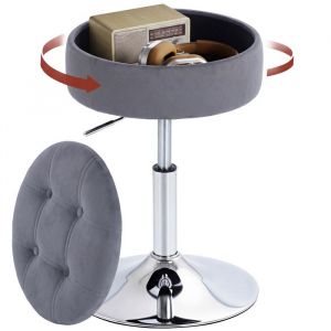 Homcom Tabouret de bar - assise rembourr&eacute;e r&eacute;glable hauteur 49-65 cm - avec rangement - base m&eacute;tal assise velours capitonn&eacute; - gris
