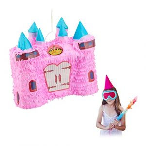 Relaxdays Pinata Princesse, château féerique à remplir, Anniversaire Enfant, à remplir soi-même, Rose