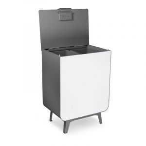 ARREGUI Duplo CR271-D Poubelle de Recyclage Cuisine 2 Bacs | 2 x 26 L (52 L) | Meuble Poubelle de Tri Sélectif Moderne en acier avec 2 seaux | Poubelle design avec pieds | Sac Grande Capacité | gris