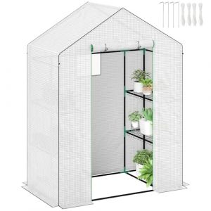 Outsunny Serre de jardin 1 porte, 1 fenêtre, étagères à 3 niveaux acier blanc
