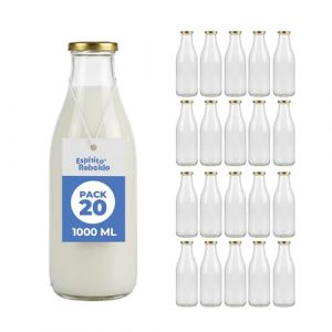 20 Bouteilles en Verre Vides de 1000 ml- Bouteilles en verre pour jus lait barbecue sauces - Id&eacute;ales pour pique-niques