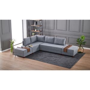 Cotecosy Canap&eacute; d'angle &agrave; gauche modulable Gialos Tissu Gris - Gris