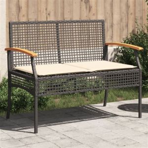VidaXL Banc de jardin avec coussin noir résine tressée et acacia