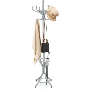 GOPLUS Porte-manteau avec 12 Crochets sur pieds, Porte Manteau en Bois pour Vêtements et Parapluies, Gris