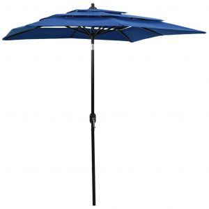 VidaXL Parasol à 3 niveaux avec mât en aluminium Bleu azuré 2x2 m