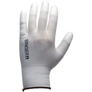 Lot de 10 paires de gants polyester enduits pu bouts de doigts Singer Safety Taille S-7 - Blanc