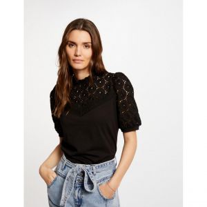 Morgan T-shirt manches courtes brodé noir femme - Taille S