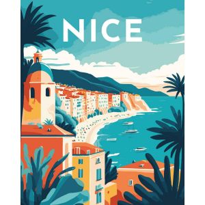 Figured'Art Peinture par Numéro Adulte avec Cadre Affiche Vintage Nice - Activité Manuelle Kit de Loisir Créatif DIY Numéro d'Art Complet - 40x50cm toile tendue sur châssis
