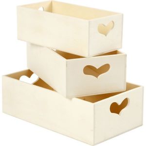 Image de Creotime Set de boîtes de rangement en bois - Coeur - 15,8 x 20,5 cm - 3 pcs