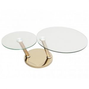 Inside75 Table basse OPTION à doubles plateaux pivotants en verre trempé et pied en acier cuivré