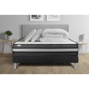 Pack pr&ecirc;t &agrave; dormir 160 x 200 cm Mousse polyur&eacute;thane &agrave; m&eacute;moire de forme VITAL POWER ZEN - 24 cm - Ferme - sommier kit Noir