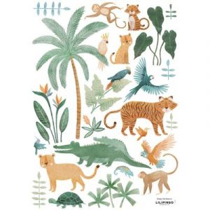 Lilipinso Stickers animaux de la jungle en vinyle mat 29,7 x 42 cm
