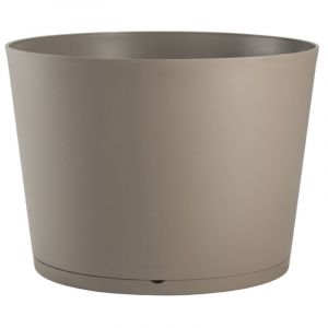 Image de Grosfillex Pot de fleur design Tokyo 36 Diam.36 H.26 - Taupe - Extérieur - Soucoupe amovible intégrée