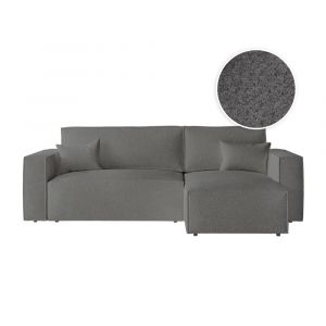 Loungitude CLARISSE - Canap&eacute; d'angle convertible r&eacute;versible avec coffre en tissu bouclette - Gris