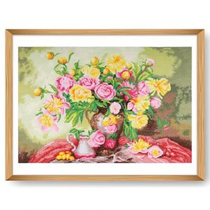 Trimits Grands Kits de Point de Croix - Broderie Comptée Broderie Broderie Pour Adultes Débutants Enfants, Cadeaux de Noël Art Mural (Cadre Non Inclus) Tissu Aida 14 fils - Roses