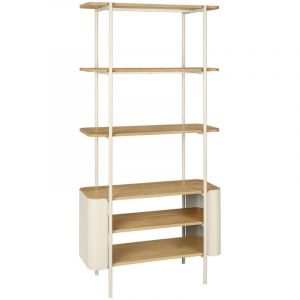 Etag&egrave;re biblioth&egrave;que m&eacute;tal courb&eacute; et d&eacute;cor bois 6 niveaux beige - Molto