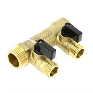 Anquier Collecteur 2 départs laiton entraxe 50mm mf 20-27 avec vannes pré-montées