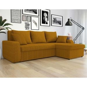 Valos - canap&eacute; d'angle r&eacute;versible - 4 places - convertible avec coffres - en velours c&ocirc;tel&eacute; - jaune - Jaune