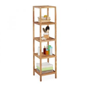 Relaxdays Étagère de Salle de Bain Noyer, HLP 145x36x36 cm, 5 Niveaux, carré, Cuisine, Colonne Bois, Rangement, Nature