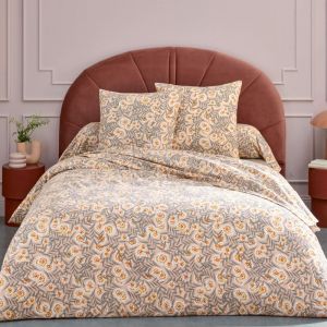 Linnea Parure de lit 100% flanelle de coton lily gris orange 140x200 cm