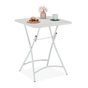 Image de Relaxdays Table de balcon pliable, console de jardin, HxLxP: 74x59x59 cm, table de camping résistante, pliante, blanc