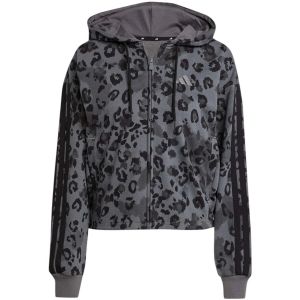 Adidas Sweatshirt zippé à capuche femme 3 bandes en molleton imprimé animalier