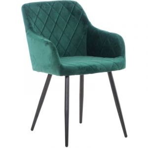 CLP Chaise de Salle à Manger Retro Shila en Tissu ou Velours avec Accoudoirs et Pieds en Métal [Vert]