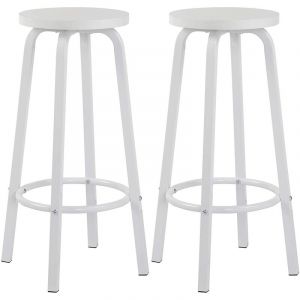 WOLTU Lot de 2 Tabourets de Bar Bistrot Tabouret de cuisine Structure en métal Siège en MDF Blanc