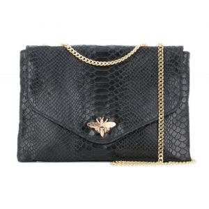 Double Tree - Sac Bandoulière Chaîne En Cuir Véritable Motif Serpent Relief Abeille - Noir