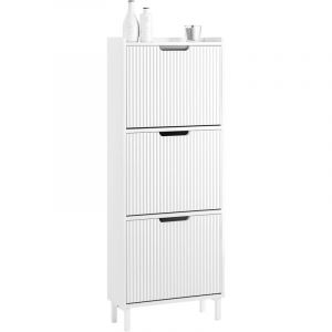 Sobuy FSR177-H-W Meuble à Chaussures Armoire à Chaussures Meuble Rangement Chaussures 3 Portes abattantes, Meuble d'Entrée Coffre Rangement pour