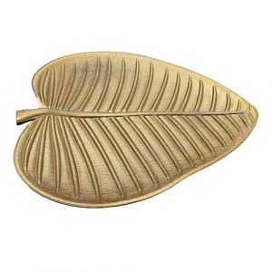 The home deco factory HOME DECO FACTORY, HD0457, Dorée-Rangement Décoratif Élégant et Pratique pour Clés et Bijoux-Idéal pour Console ou Buffet-Taille : 25 cm, Couleur : Or, Bois-MDF, Vide Poche Feuille PM