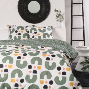 Image de Today Housse De Couette Lit Double Sunshine en Coton Imprimé Graphique - Vert Et Blanc - 220 X 240 Cm
