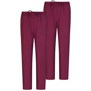 Misemiya - Pack 2 Pcs - Pantalons Unisex Taille Elastique Uniforme DE Travail Clinique HÔPITAL - XX-Large, Grenat 68