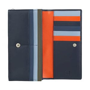 Dudu Portefeuille RFID Design pour Femme en Cuir de Couleur Long avec Portemonnaie à Zip 18 Porte-Cartes et Fermeture à Bouton Navy