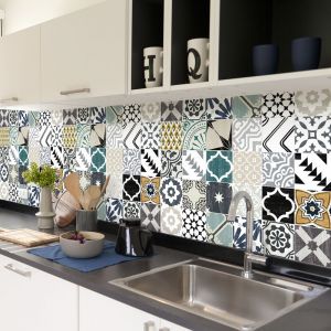 Ambiance-sticker - Sticker Mural Carrelage adhésif Cuisine Salle de Bain - 30 stickers carreaux de ciment authentiques carlo - 30stickers10x10cm
