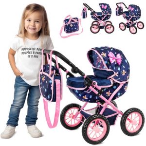 Poussette pliable Kinderplay KP0262I – profonde avec poignée réglable et sac – idéale pour poupée ou peluche
