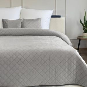 Couvre-Lit Quilt Matelass&eacute; avec 2 taies doreiller 40x40 cm- Gris Clair - Velours Amarante 180x220 cm
