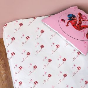 Image de Cti Drap-housse imprimé 100% coton MIRACULOUS LADYBUG SHADOW. Taille : 90x190 cm