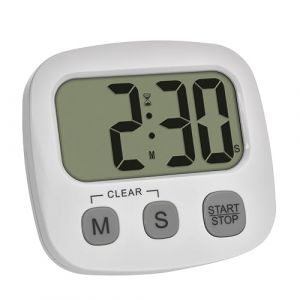 TFA Dostmann Minuteur numérique Blanc 38.2057.02, pour Cuisine, Sport, étude, avec Horloge et chronomètre, magnétique, Grand écran, minuteur à œufs, Design Compact, Blanc
