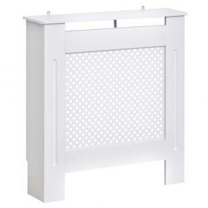 Cache-radiateur design - habillage radiateur motif rond - dim. 78L x 19l x 82H cm - MDF blanc