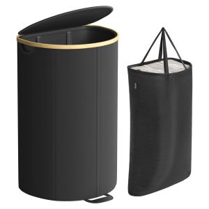 Songmics Panier à linge 90 litres avec couvercle sac amovible noir et beige