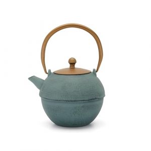Bredemeijer Grande théière en fonte de 1,2 l - Induction - Bleu asiatique - Avec anse et filtre à thé en acier inoxydable - Idéal pour les thés en vrac