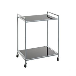 Desserte en métal gris double étagères en verre