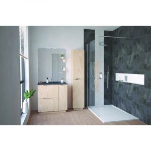 Meuble salle de bain &agrave; poser PALERMO - 80cm - m&eacute;lamin&eacute; bois - Plan vasque noir