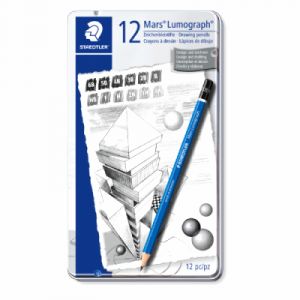 Staedtler Mars Lumograph bo&icirc;te m&eacute;tal 12 crayons graphite assortis 6B &agrave; 4H