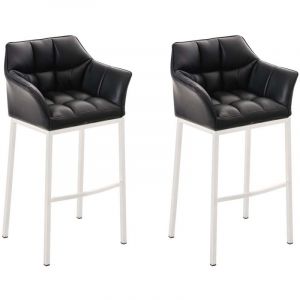 CLP Lot 2 tabourets de bar Damaso 4 pieds similicuir, noir noir, hauteur de l assise