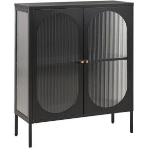 Beliani Buffet Noir Industriel Moderne en Acier à 2 Portes Etagère Réglable et Vitrine Sarre