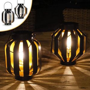 Goliving Lampe de table solaire Nova - Lampe d'extérieur - 2 pièces - Lanterne d'extérieur - Lampe de jardin solaire - Lampe d'extérieur LED - Lampe à suspension - 20,5 cm - Métal - Bronze